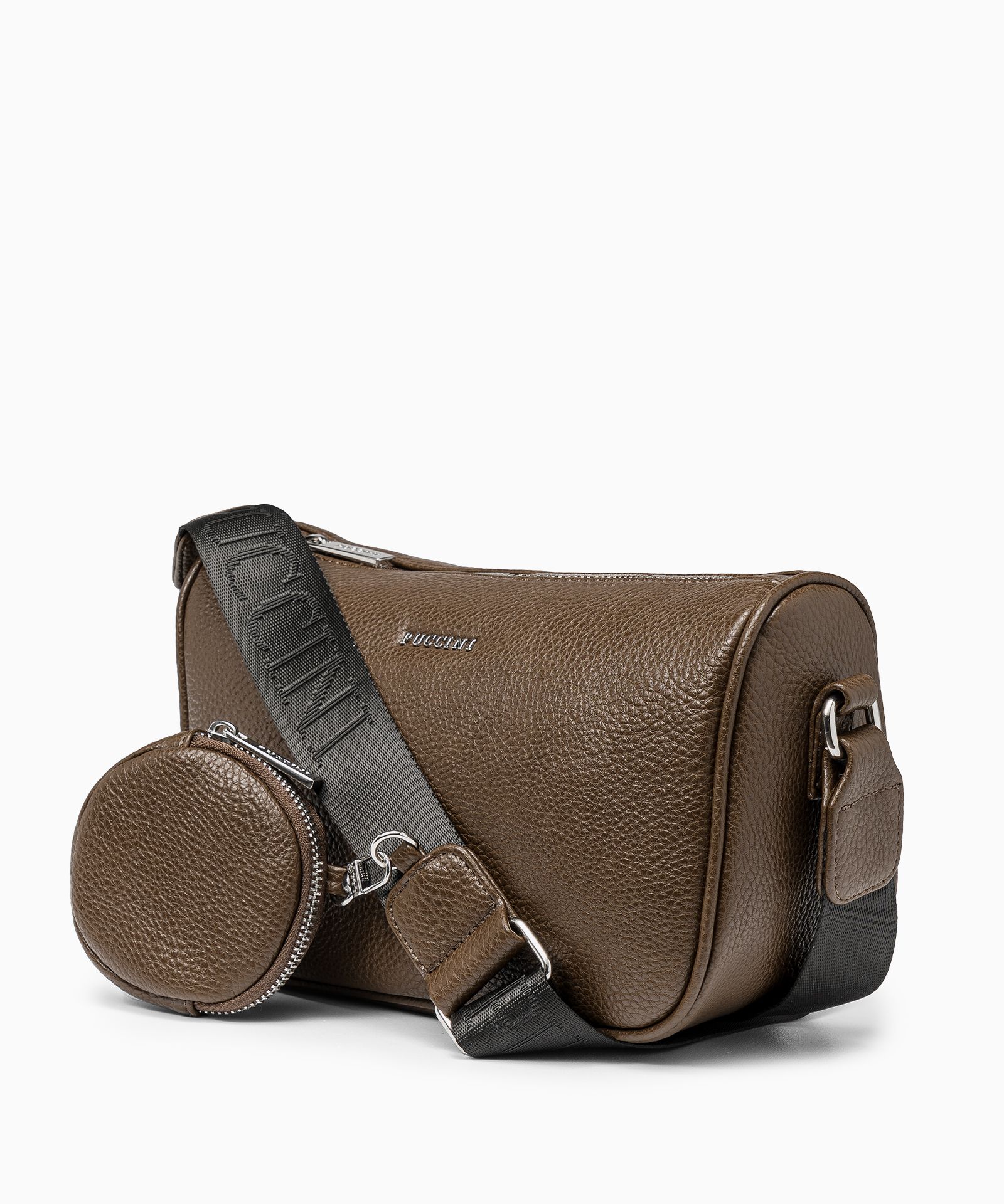 Torebka listonoszka z materiałowym paskiem z saszetką brązowa