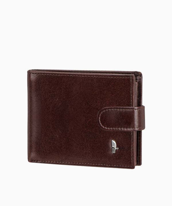 Skórzany brązowy męski portfel zamykany na zatrzask