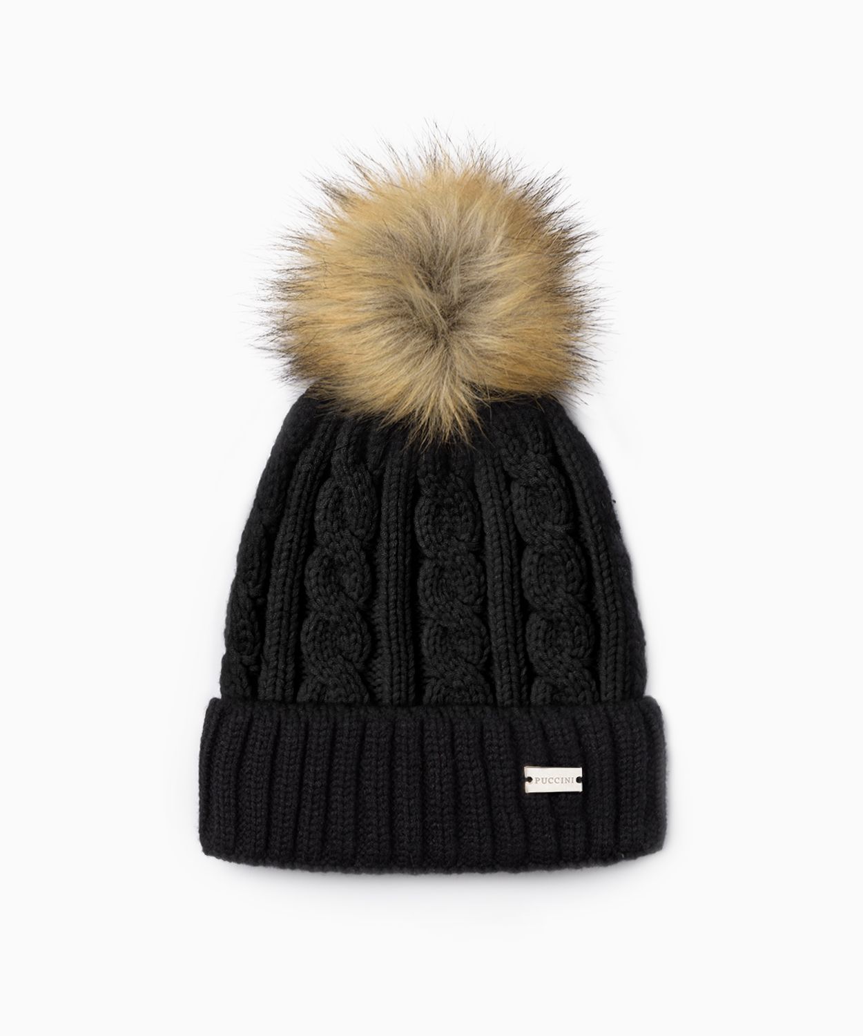 Czapka z pomponem z gęstym warkoczowym splotem czarna