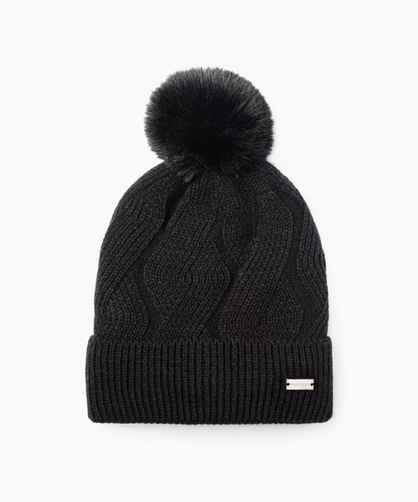 Czapka z pomponem z warkoczowym splotem czarna