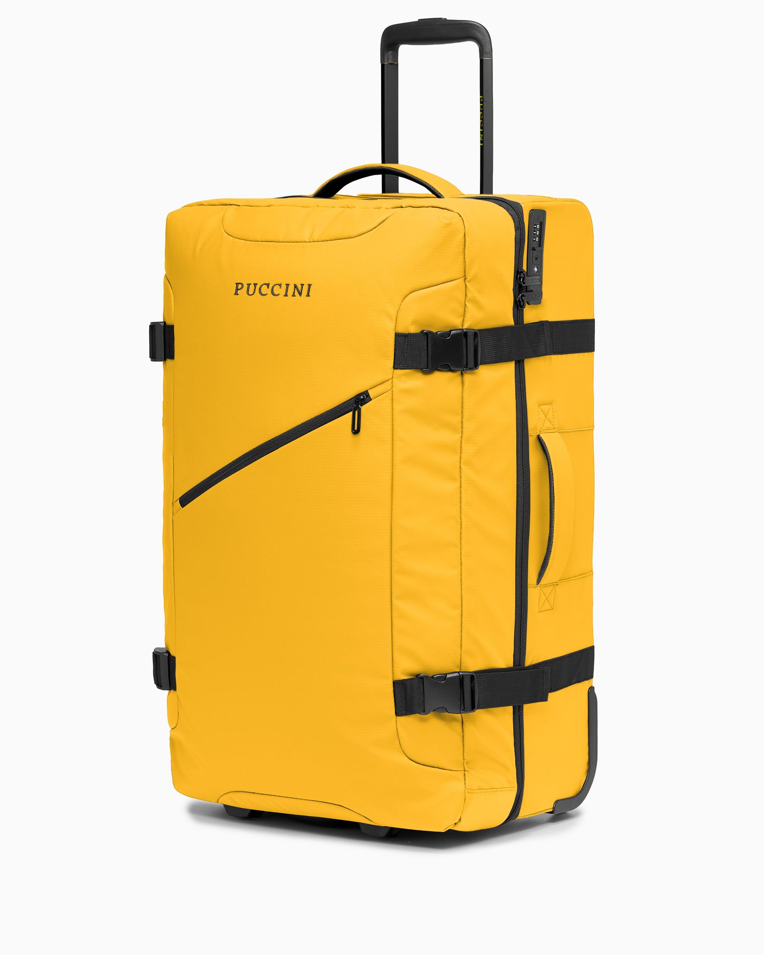 Duża walizka miękka na dwóch kółkach żółta