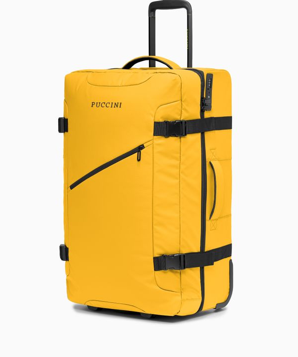Duża walizka miękka na dwóch kółkach żółta
