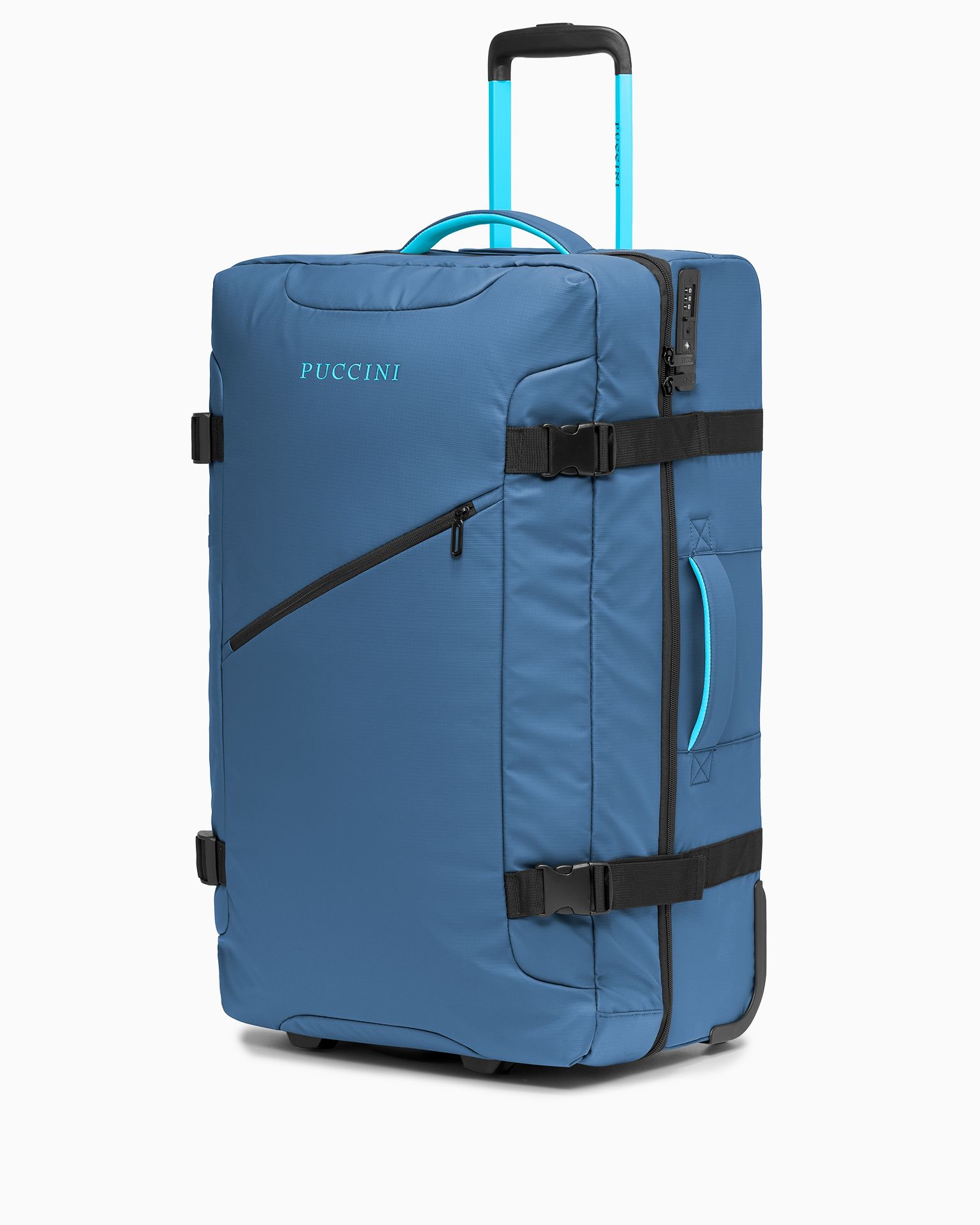 Duża walizka miękka na dwóch kółkach niebieska