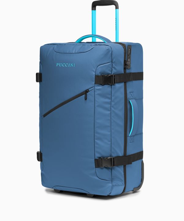 Duża walizka miękka na dwóch kółkach niebieska