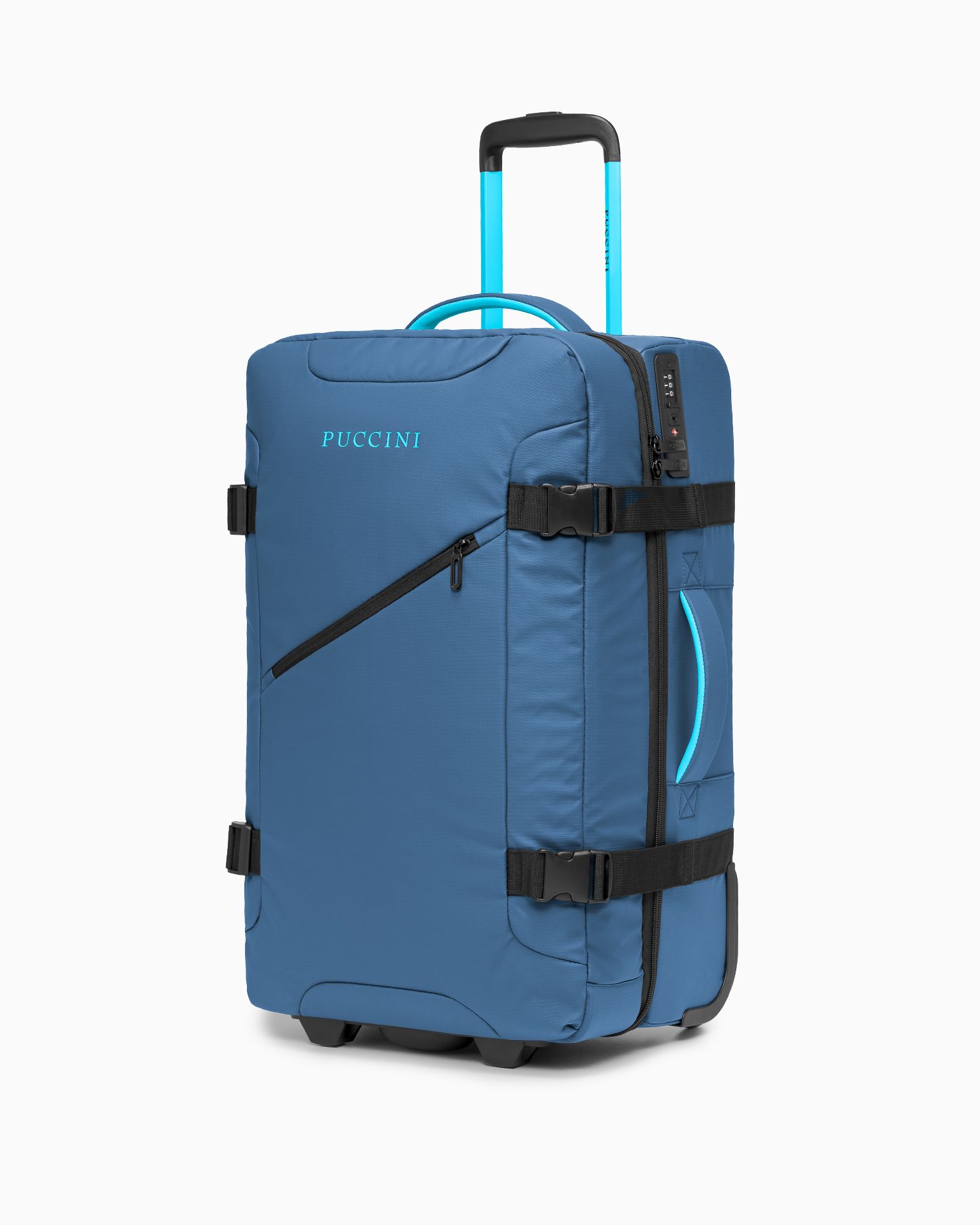 Średnia walizka miękka na dwóch kółkach niebieska