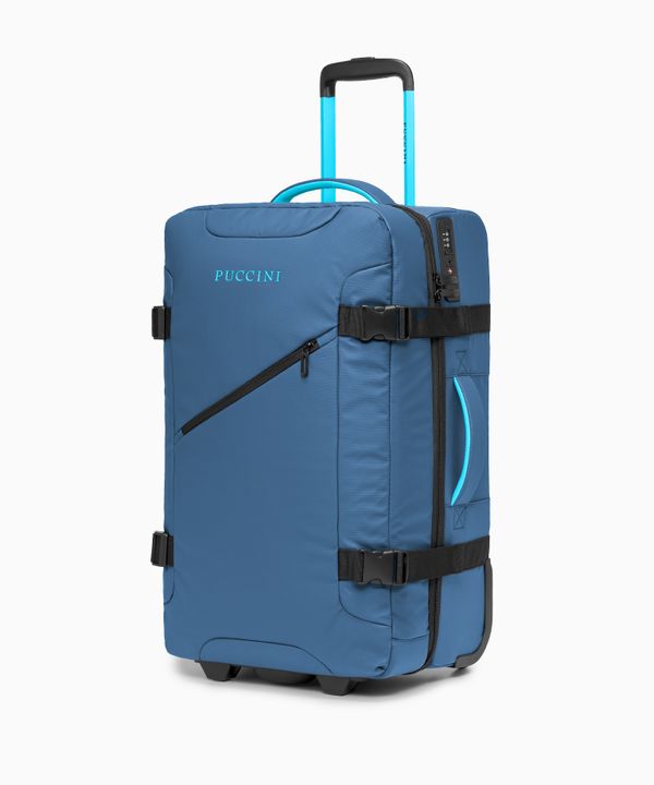 Średnia walizka miękka na dwóch kółkach niebieska