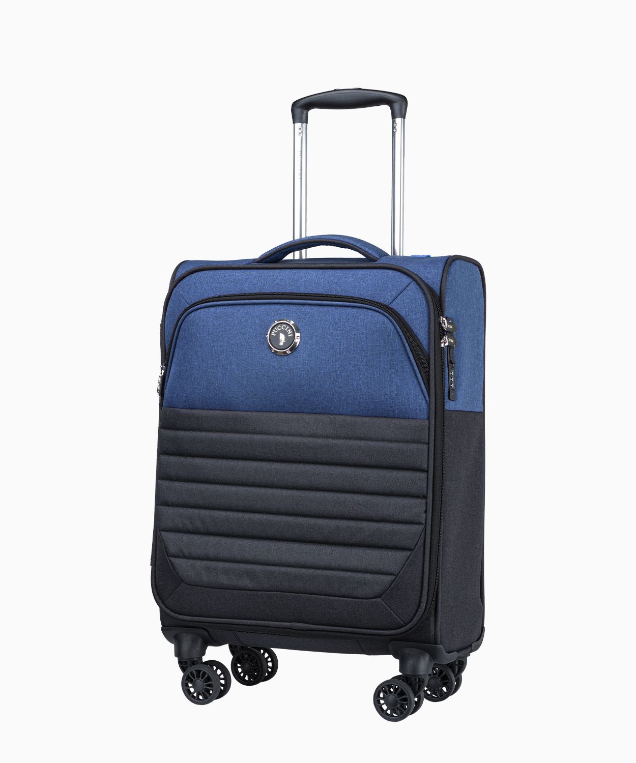 Kabinowa miękka walizka z niebieskimi wstawkami