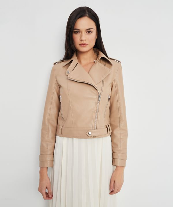 Damska ramoneska z ozdobnym paskiem beżowa rozmiar M