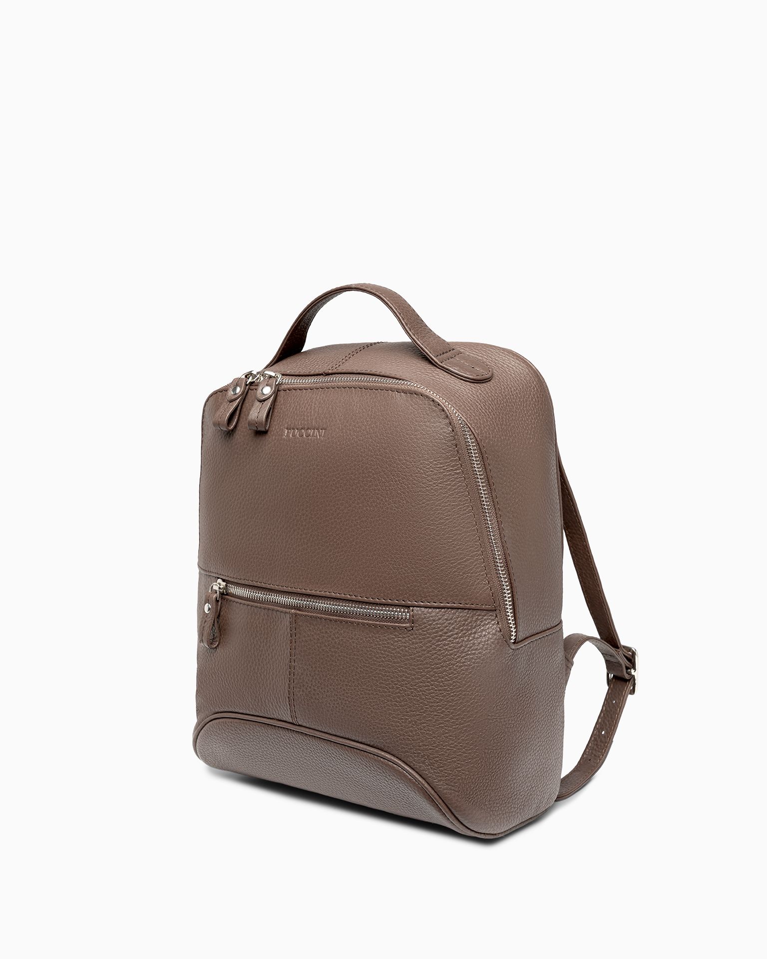 Skórzany plecak damski o fakturze groszkowanej brązowy