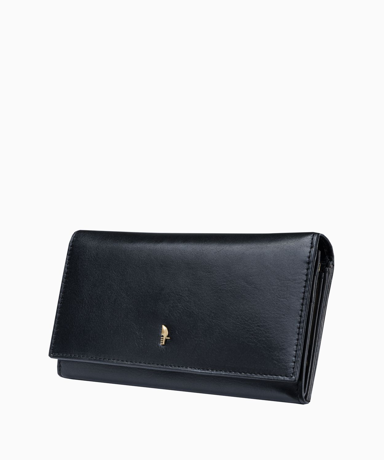 Czarny skórzany portfel damski zamykany na zatrzask