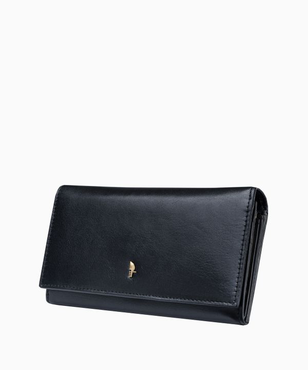 Czarny skórzany portfel damski zamykany na zatrzask