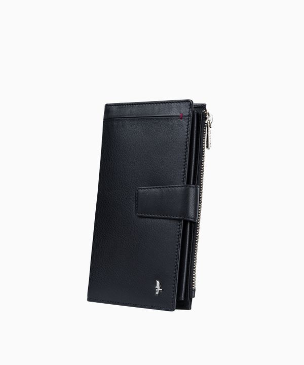 Czarny skórzany portfel damski zamykany na zatrzask