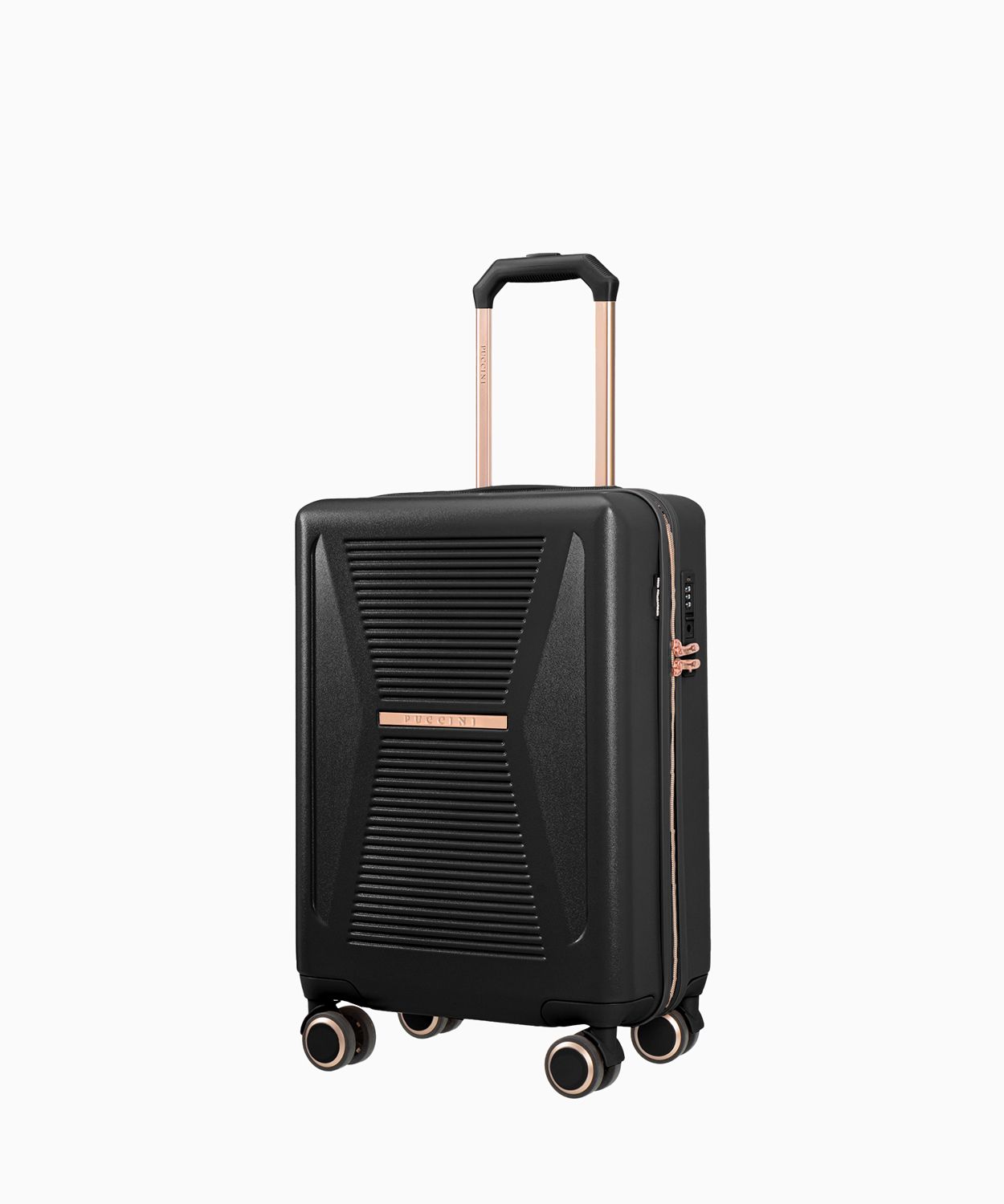 Kabinowa czarna walizka z elementami rose gold