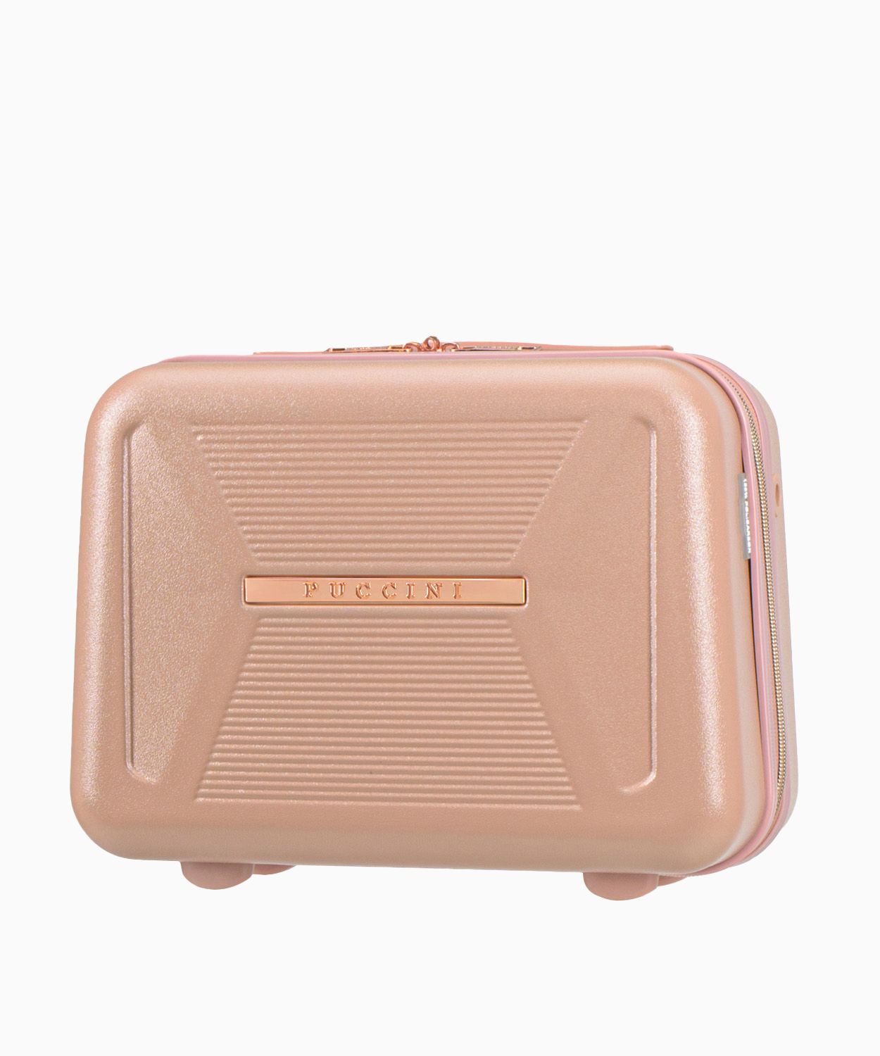 Kuferek podróżny różowy z elementami rose gold