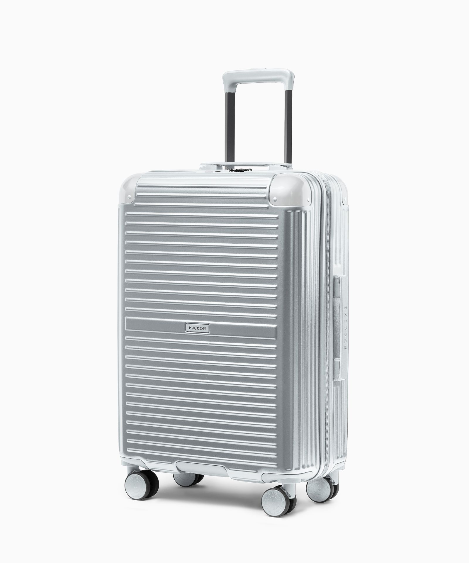 Walizka średnia na kółkach z aluminiowymi narożnikami srebrna