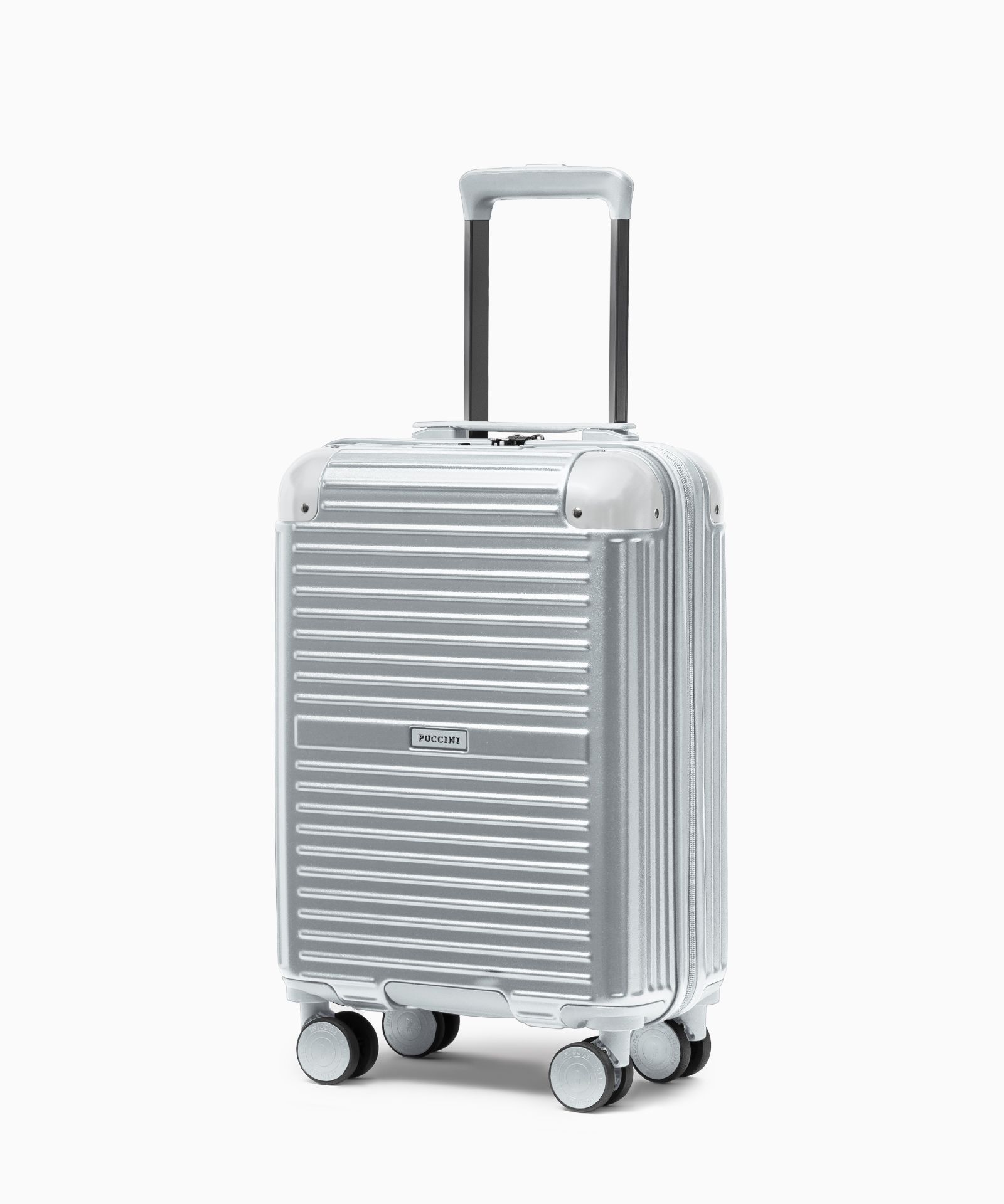 Walizka kabinowa na kółkach z aluminiowymi narożnikami srebrna