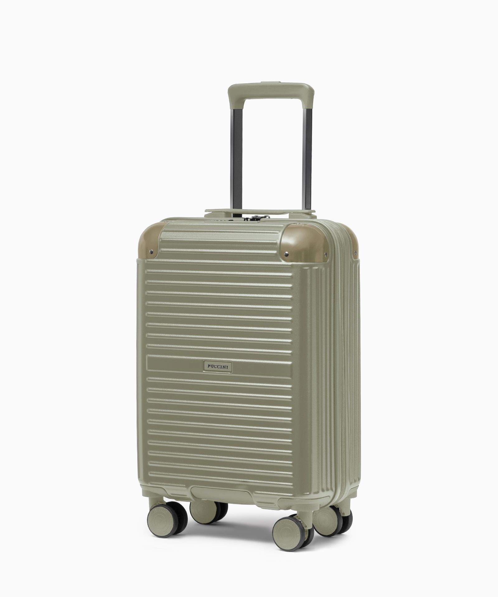 Walizka kabinowa na kółkach z aluminiowymi narożnikami zielona