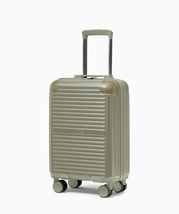Walizka kabinowa na kółkach z aluminiowymi narożnikami zielona