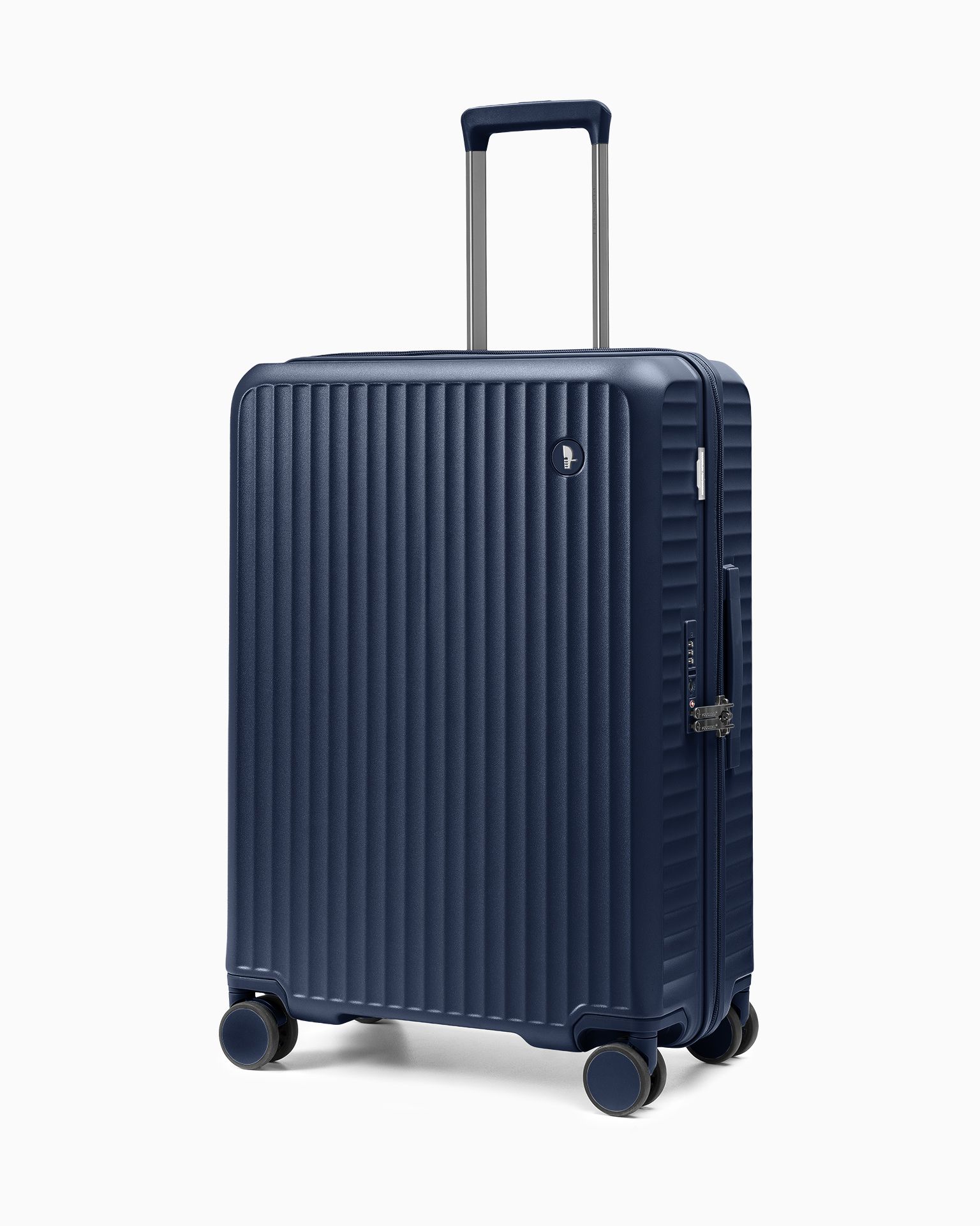 Walizka średnia z poliwęglanu na czterech kołach granatowa