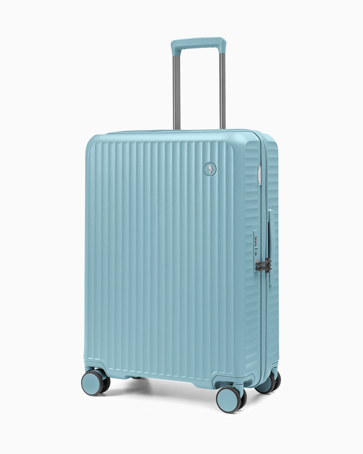 Walizka średnia z poliwęglanu na czterech kołach niebieska