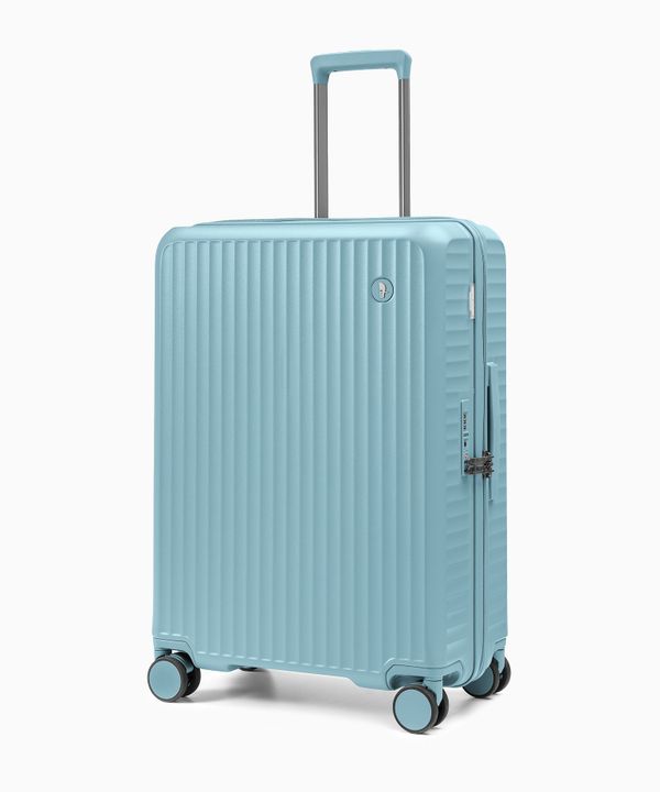 Walizka średnia z poliwęglanu na czterech kołach niebieska