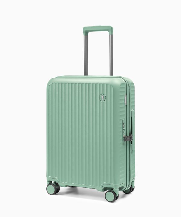 Walizka kabinowa z poliwęglanu na czterech kołach zielona