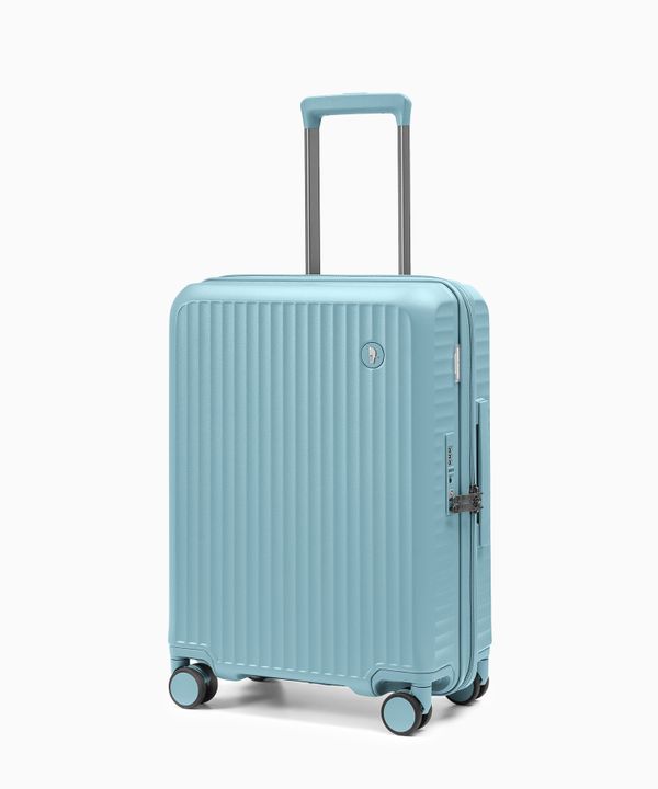 Walizka kabinowa z poliwęglanu na czterech kołach niebieska