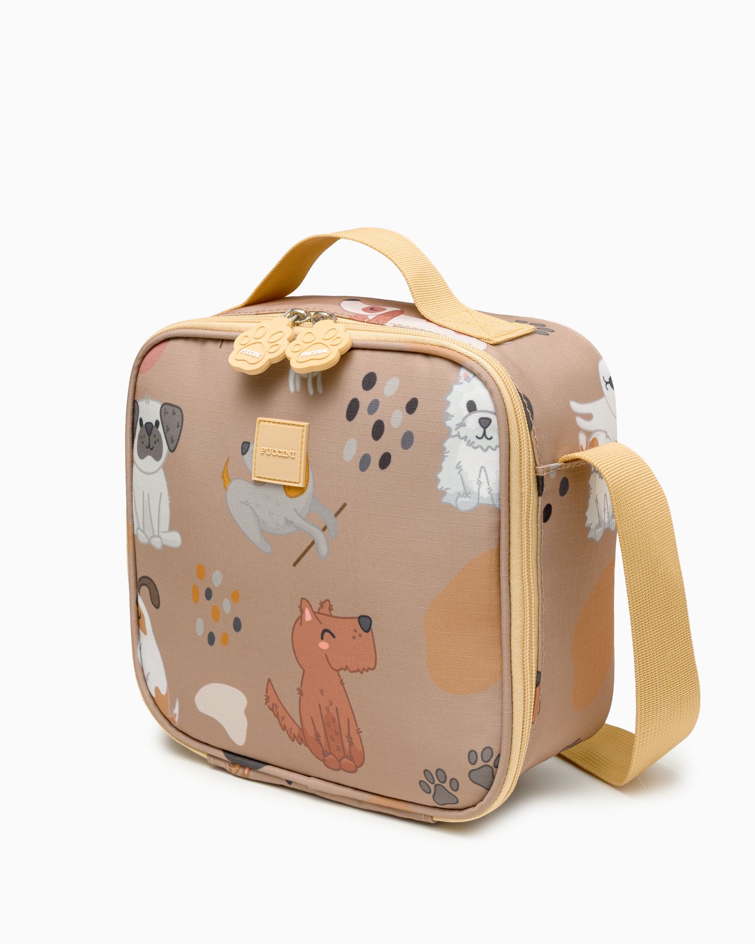 Zestaw torba na lunch + kosmetyczka + nerka dla dzieci brązowy psy