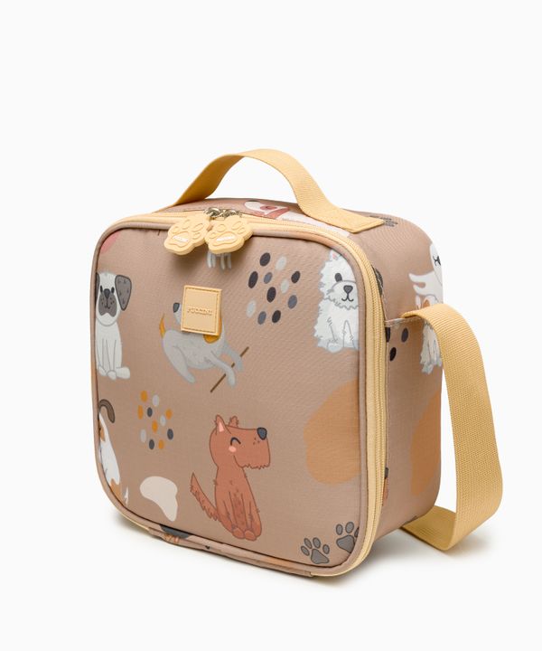 Zestaw torba na lunch + kosmetyczka + nerka dla dzieci brązowy psy