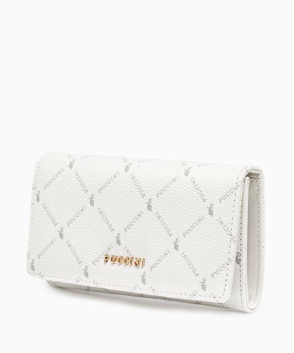 Średniej wielkości biały portfel damski logowany ze skóry ekologicznej