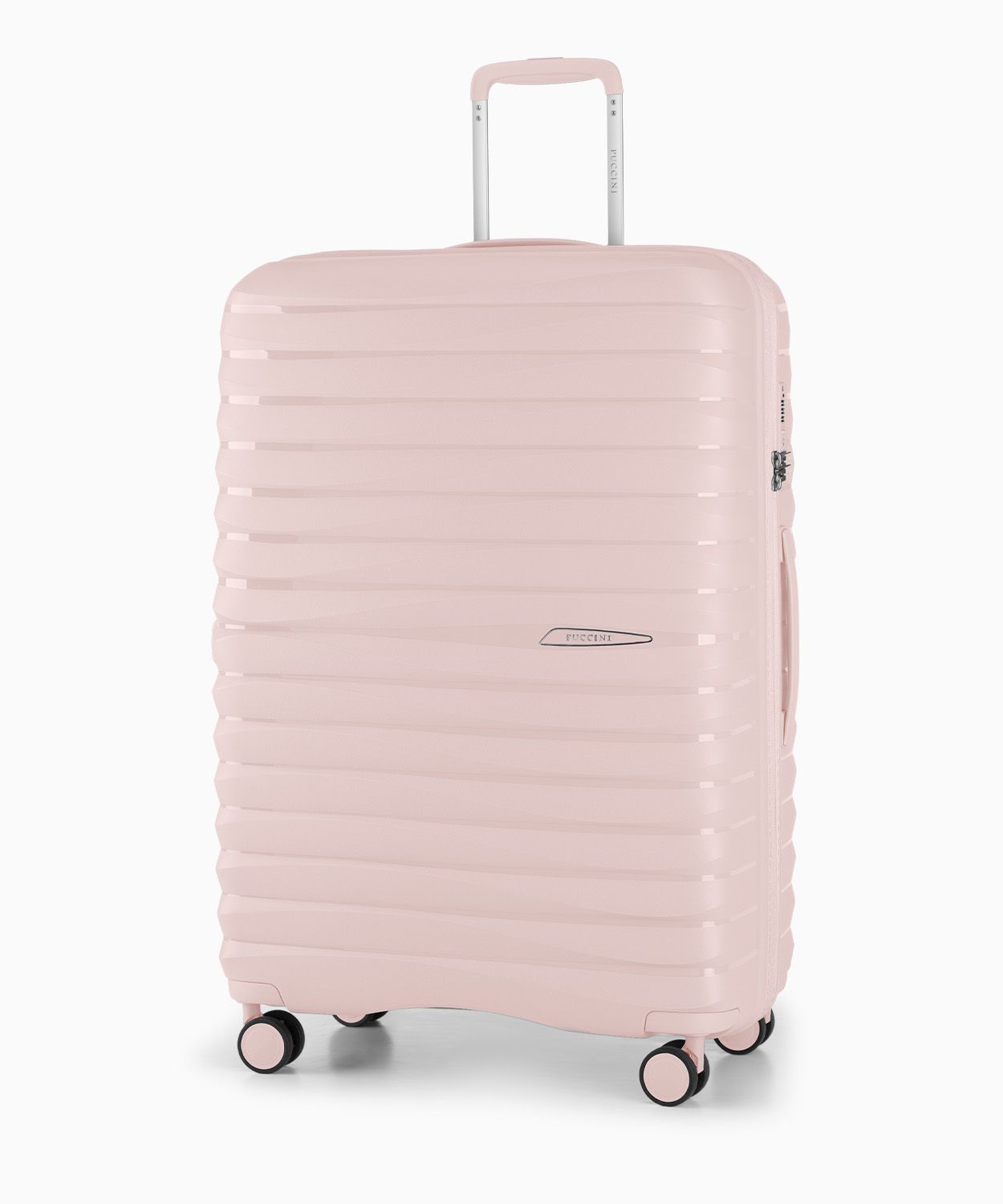 Duża walizka podróżna pudrowy róż z polipropylenu z zamkiem TSA 