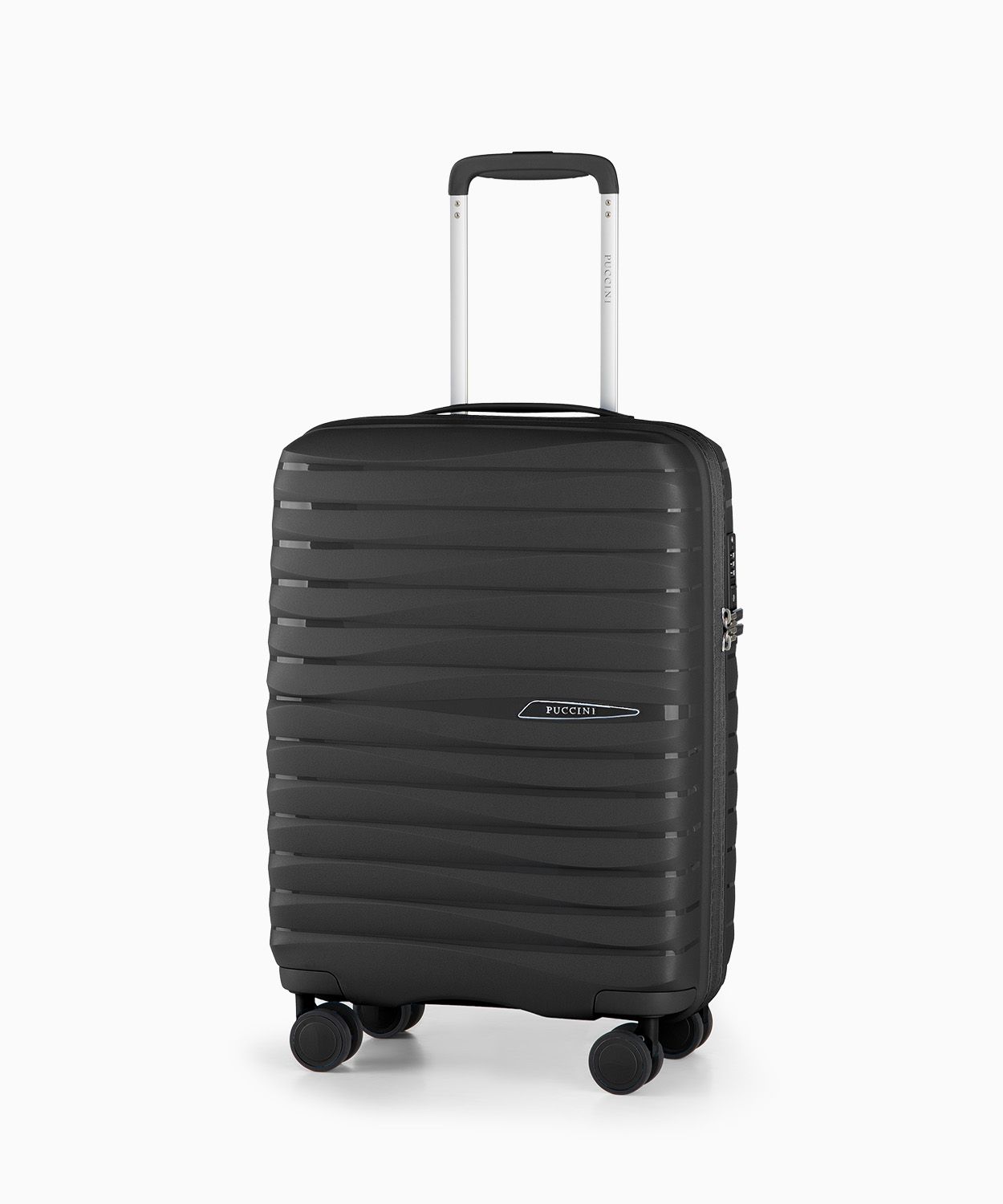 Walizka kabinowa na kółkach czarna z polipropylenu z zamkiem TSA