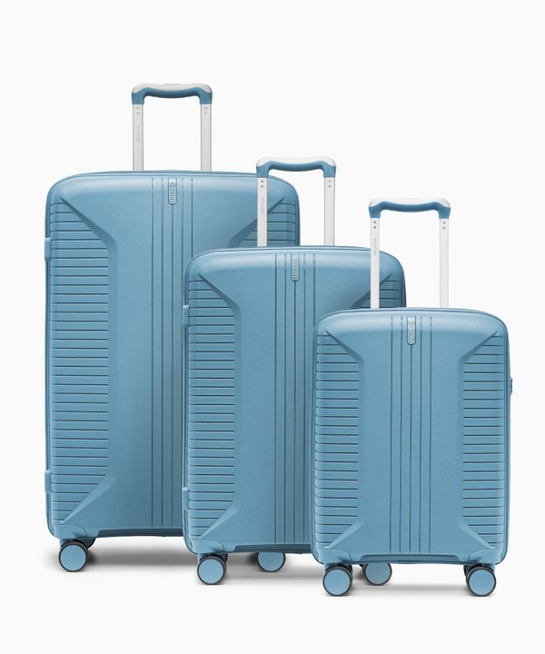 Zestaw walizek na kółkach z polipropylenu niebieski