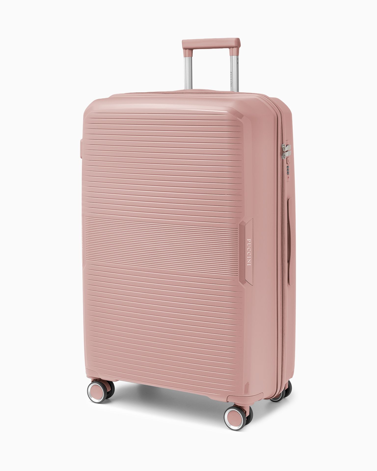 Walizka duża z zamkiem szyfrowym z polipropylenu różowa