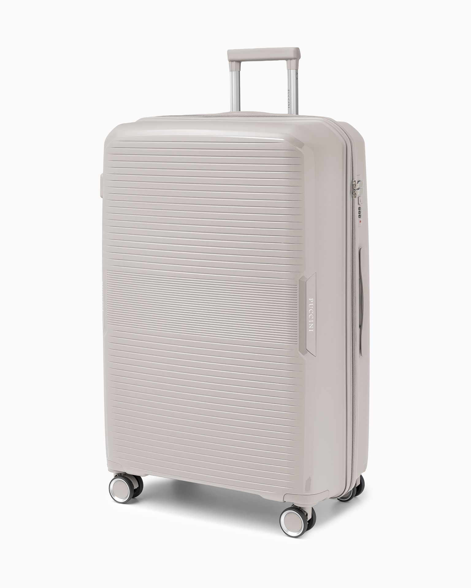 Walizka duża z zamkiem szyfrowym z polipropylenu beżowa