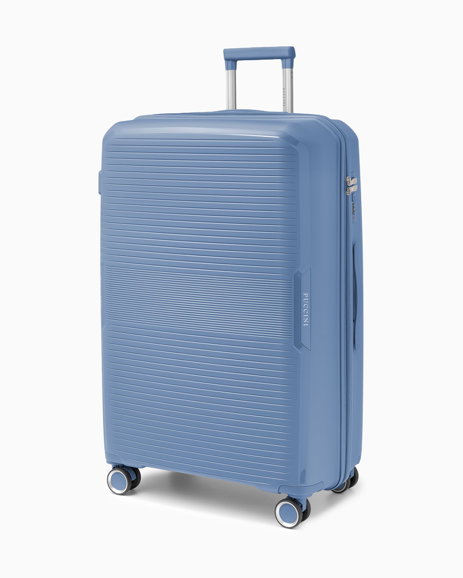 Walizka duża z zamkiem szyfrowym z polipropylenu niebieska