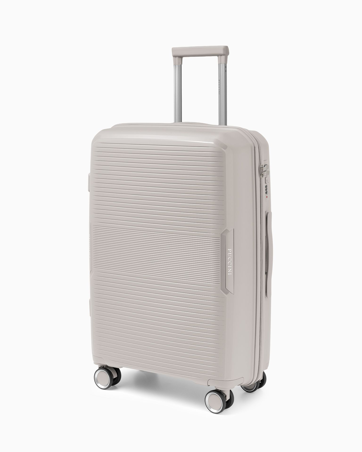 Walizka średnia z zamkiem szyfrowym z polipropylenu beżowa