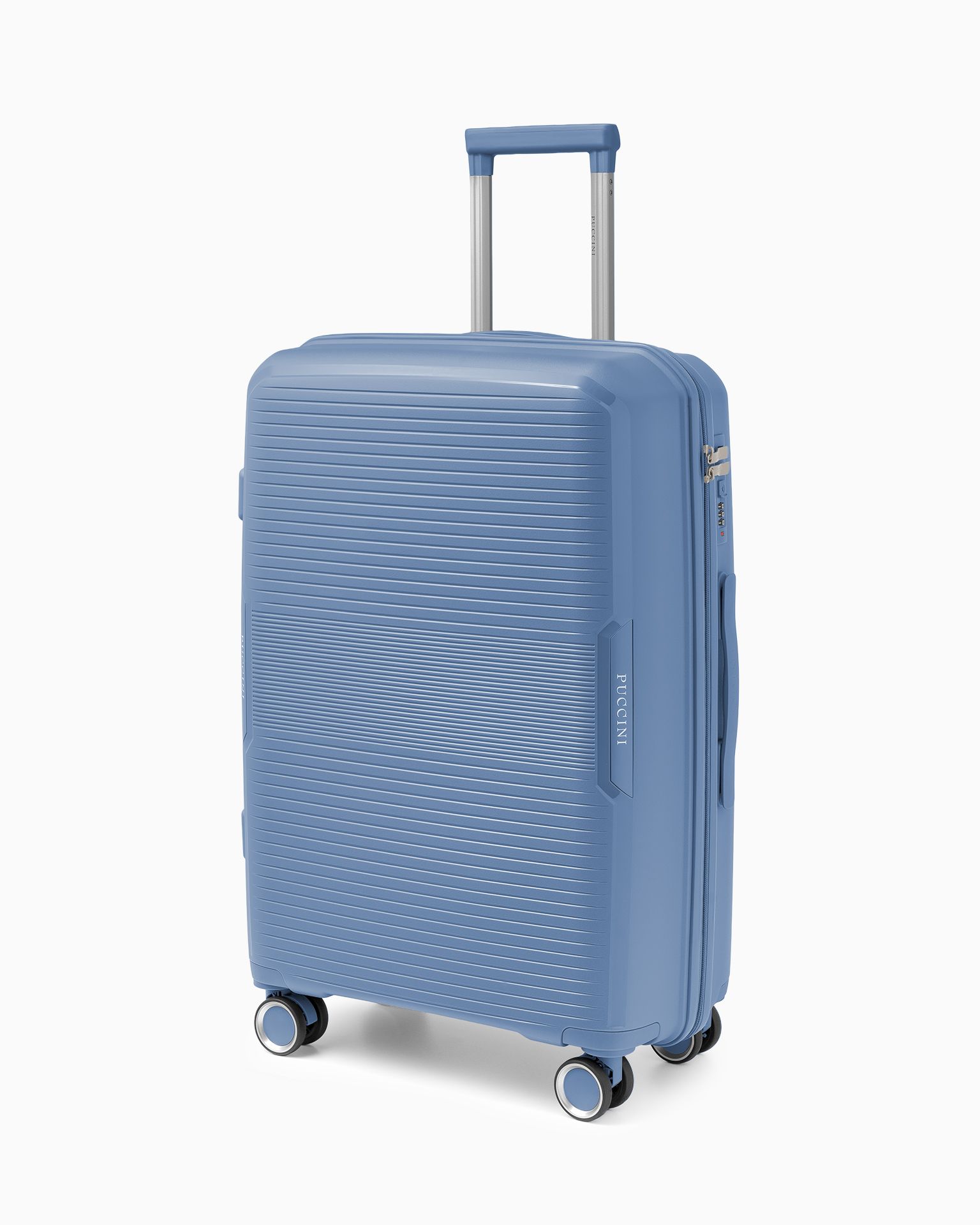 Walizka średnia z zamkiem szyfrowym z polipropylenu niebieska