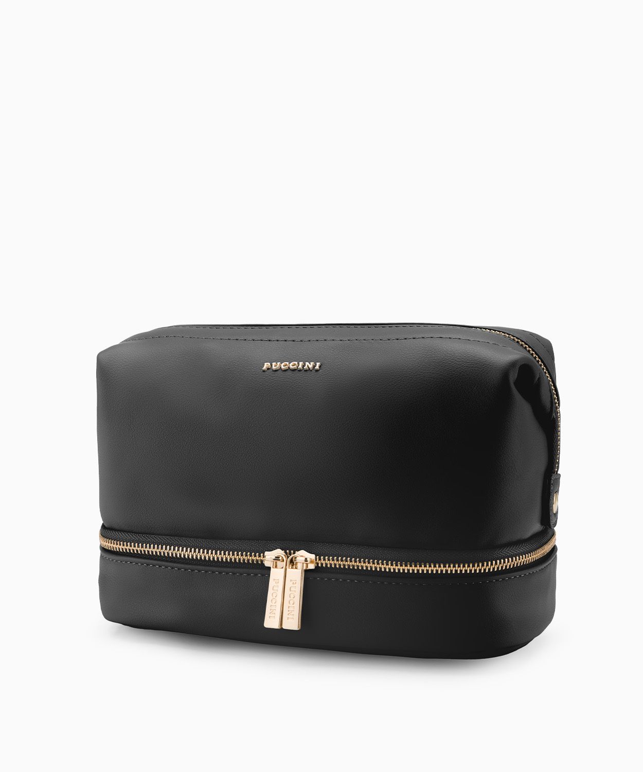 Kosmetyczka damska z zatrzaskami czarna ze skóry ekologicznej
