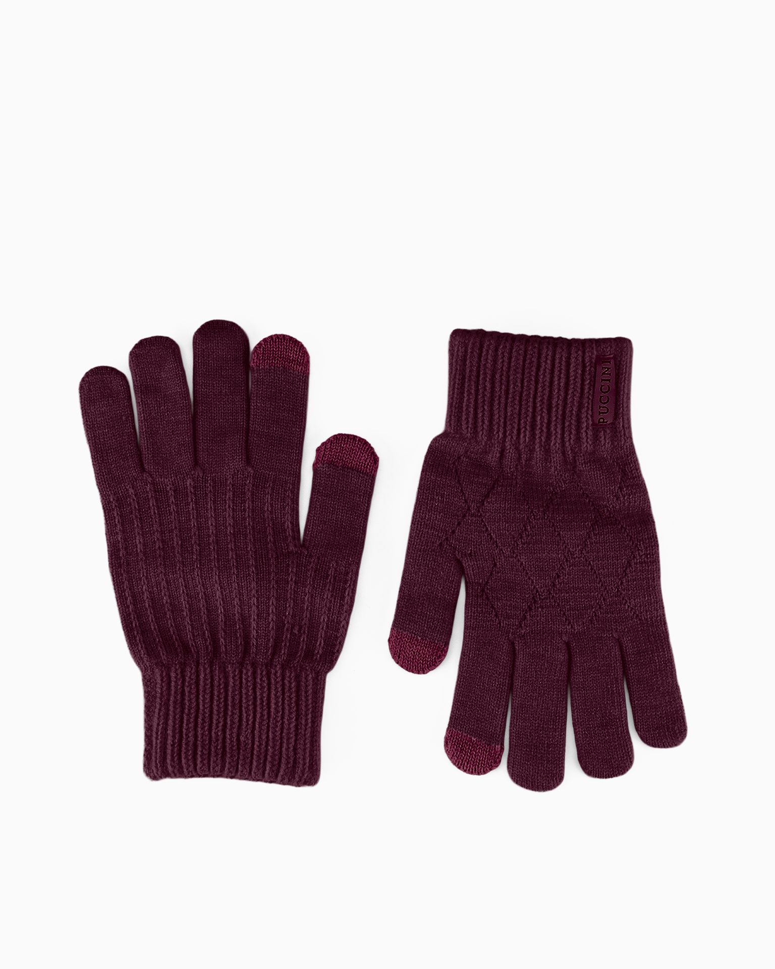 Rękawiczki dzianinowe z plecionym wzorem bordowe