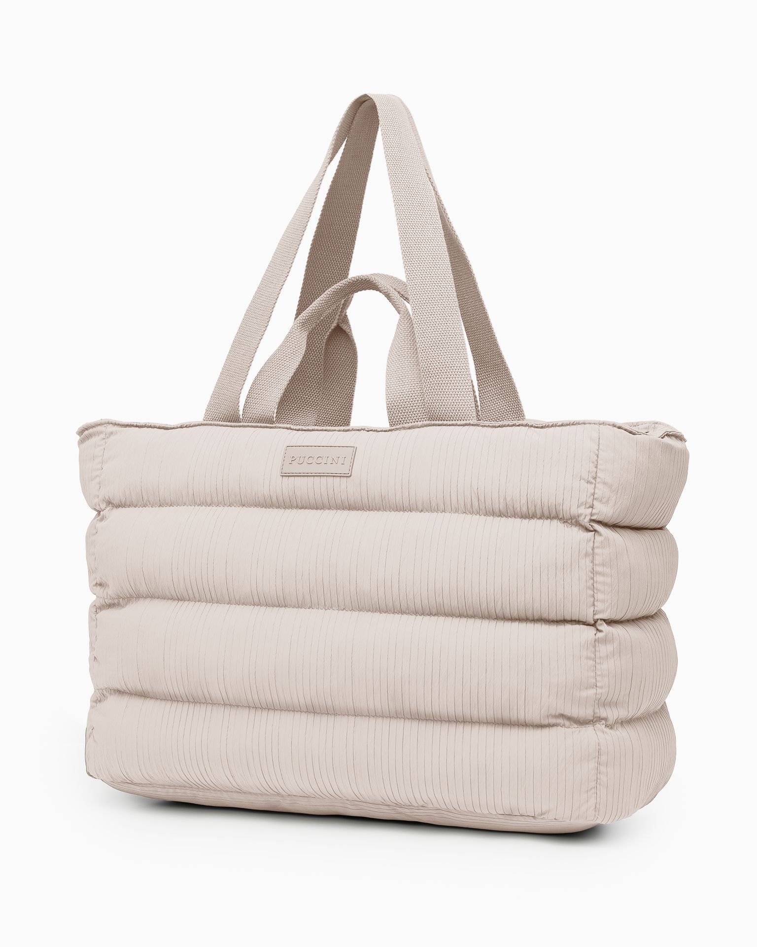 Torba miejska pikowana z kieszenią na laptopa 15,6 cali beżowa