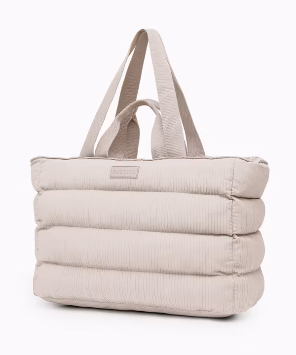 Torba miejska pikowana z kieszenią na laptopa 15,6 cali beżowa