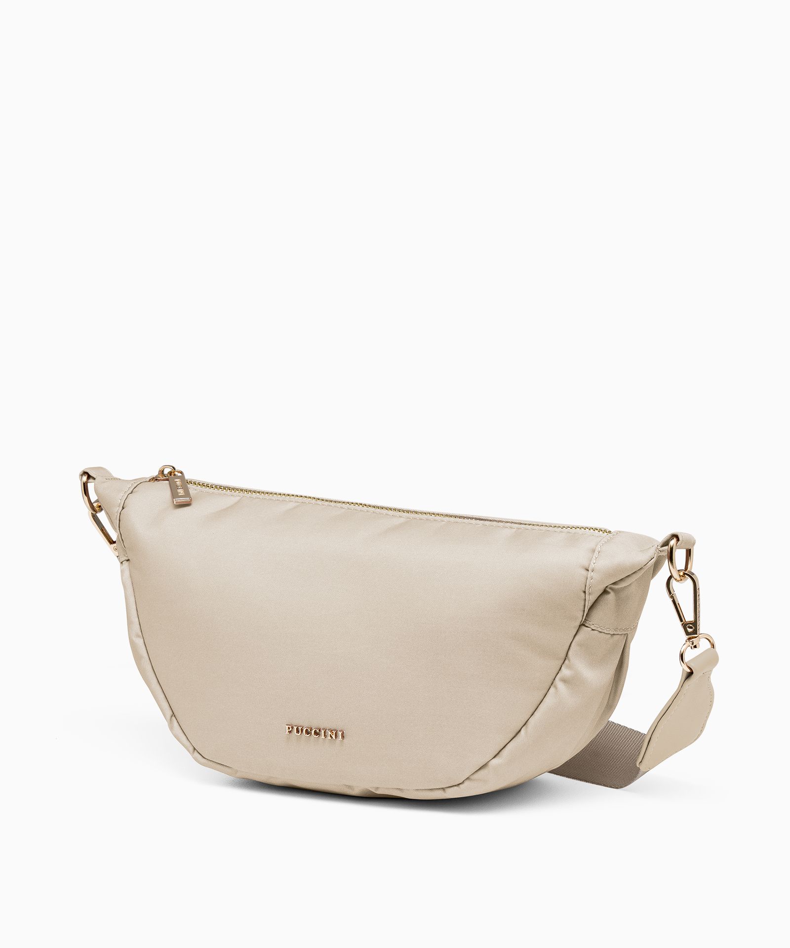 Miękka torebka półksiężyc beżowa