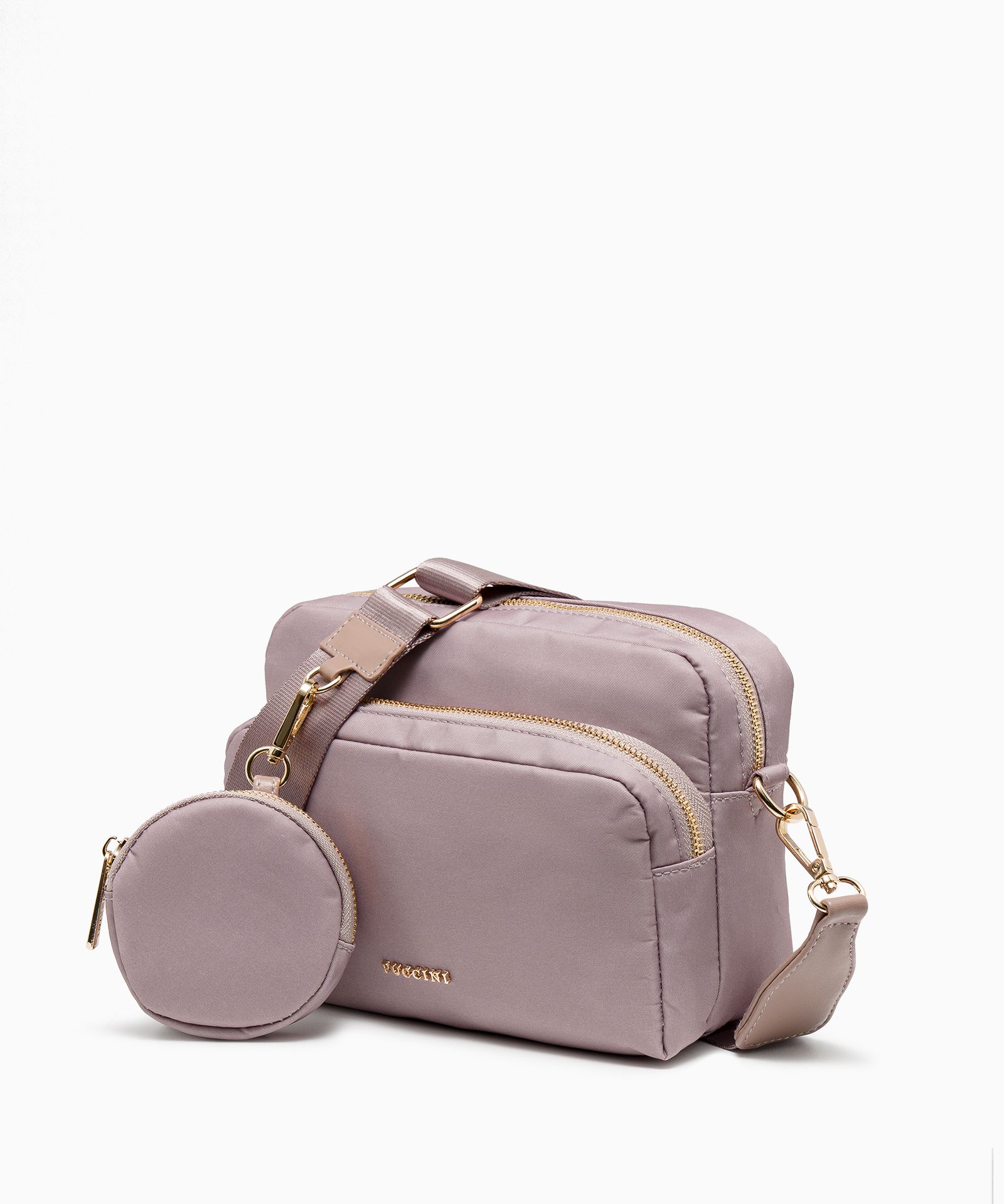 Torebka na szerokim pasku z saszetką różowa