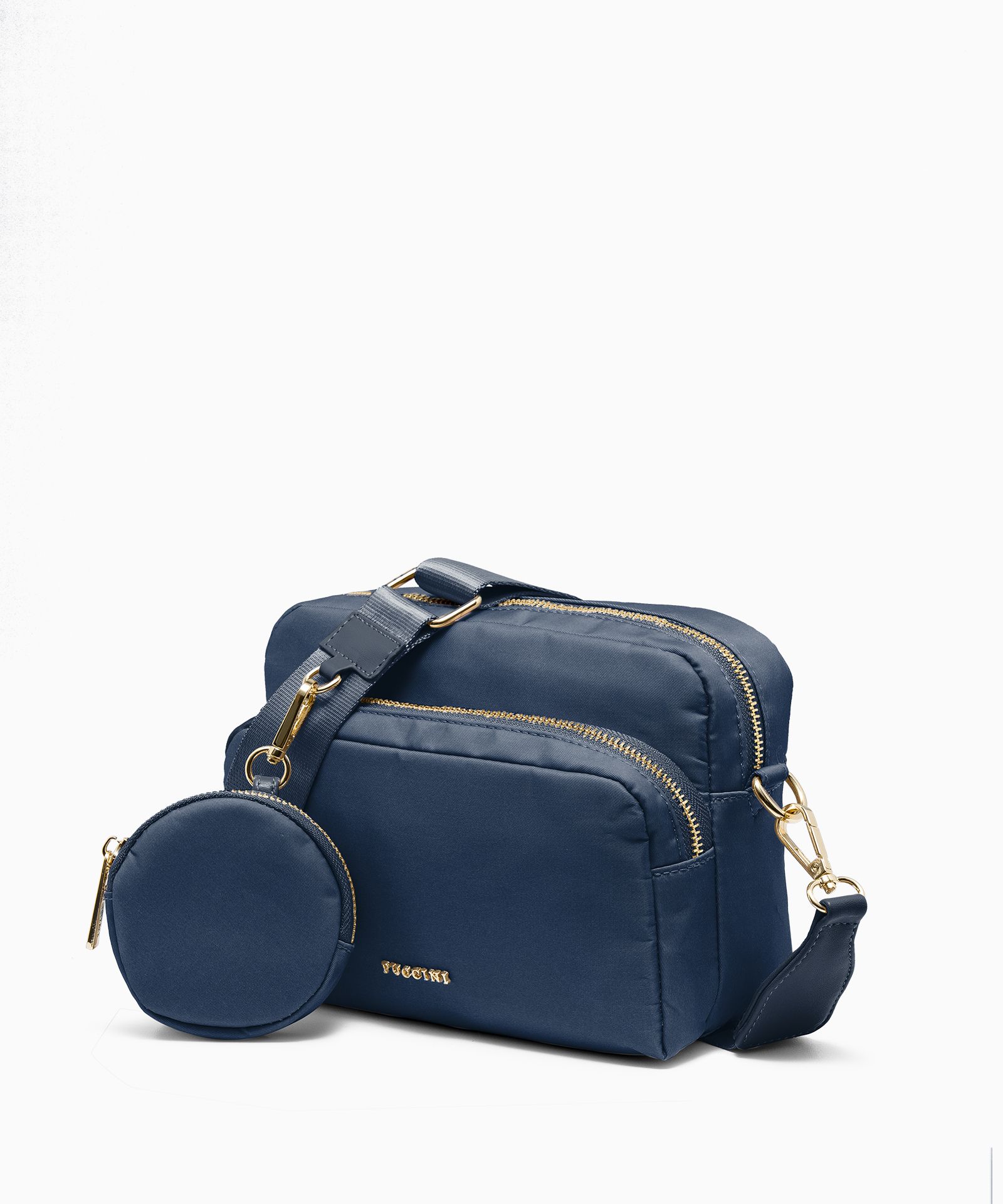 Torebka na szerokim pasku z saszetką granatowa