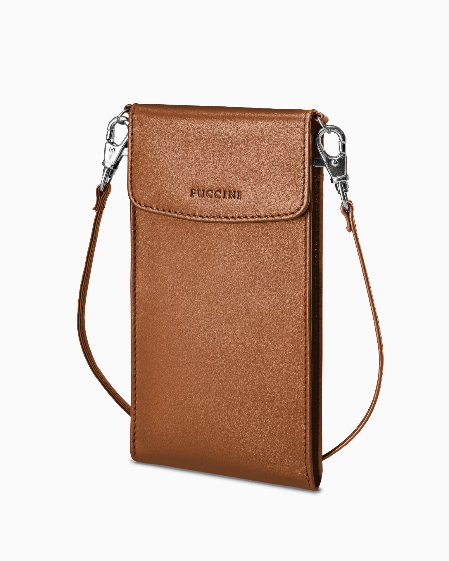 Torebka damska na telefon skórzana brązowa