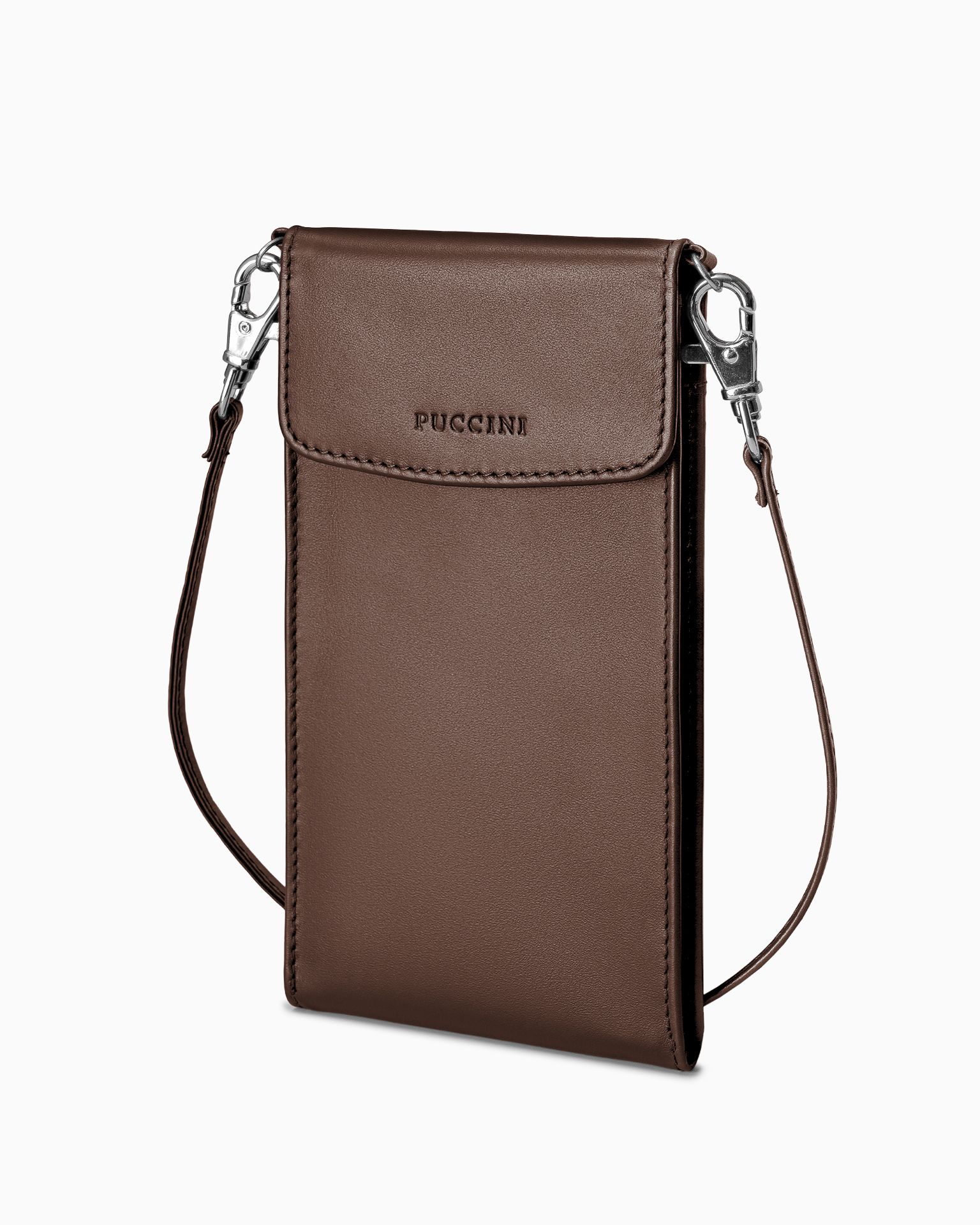 Torebka damska na telefon skórzana ciemnobrązowa