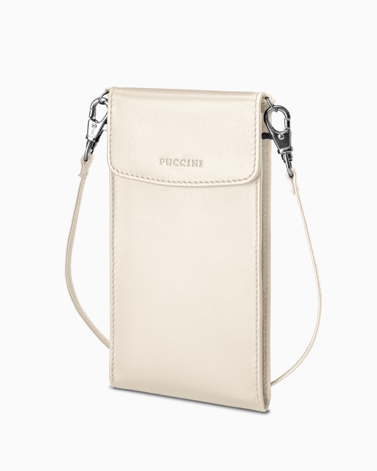 Torebka damska na telefon skórzana beżowa