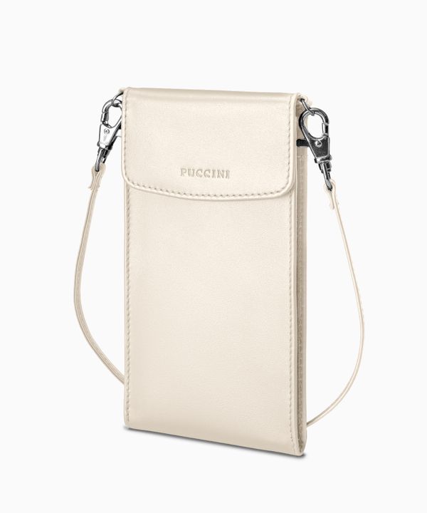 Torebka damska na telefon skórzana beżowa