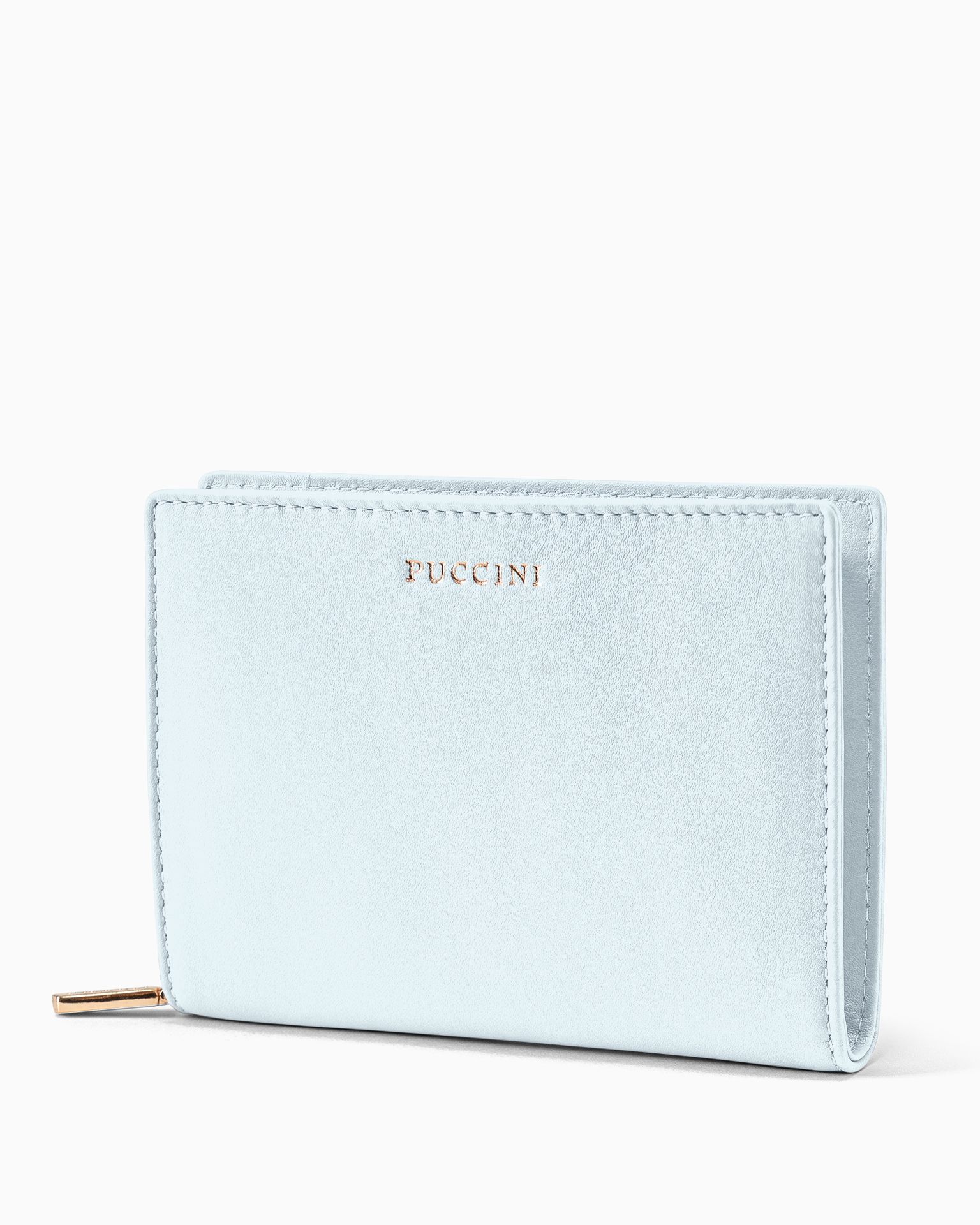 Średni damski portfel skórzany zapinany na zamek niebieski